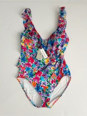 Tommy Bahama Watercolor Floral Tummy Control Swimsuit | Size 10
